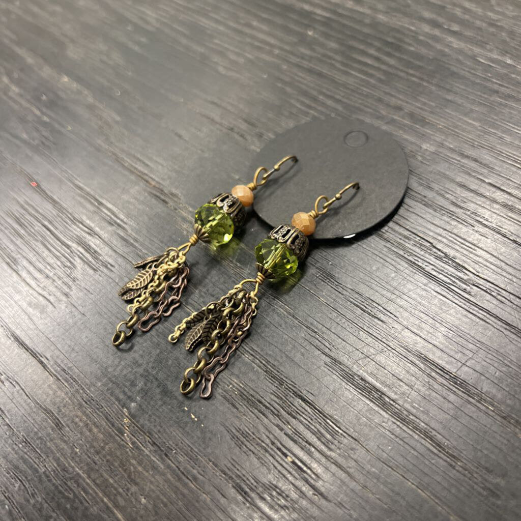 Bronze/ Green Tassel Drop Earrings