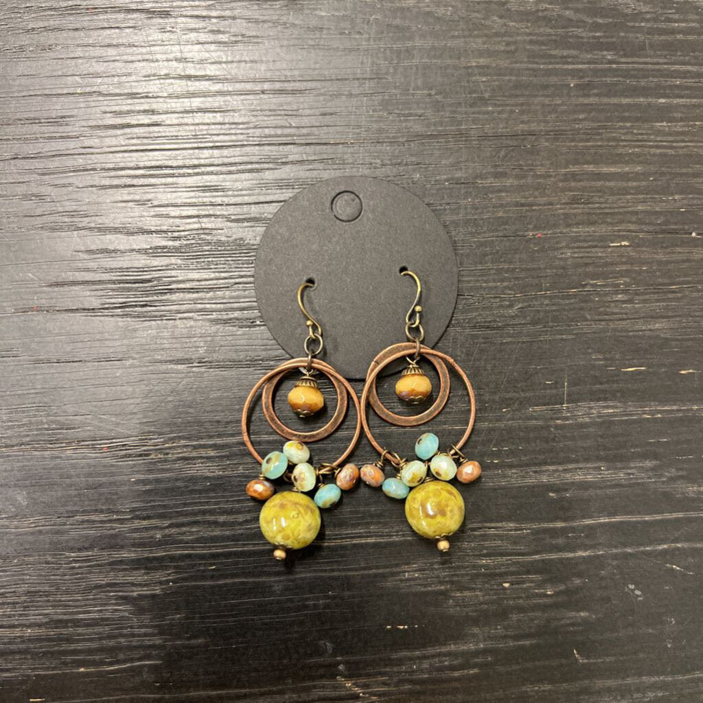 Bronze Circle Beaded Drop Earrings