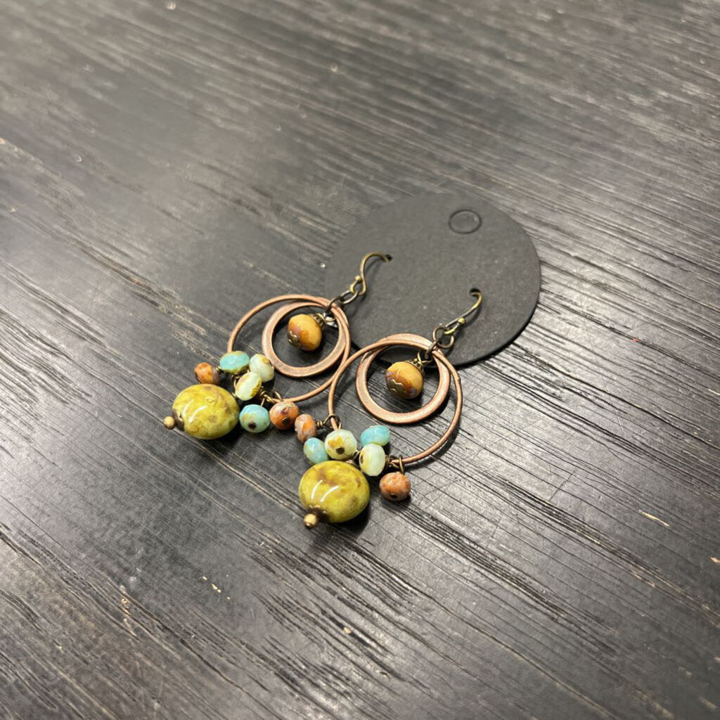 Bronze Circle Beaded Drop Earrings