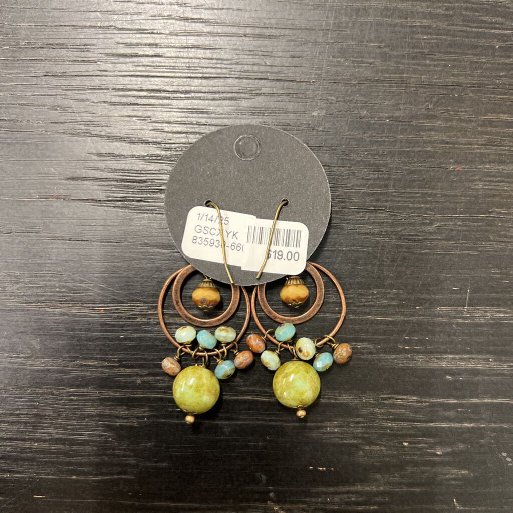 Bronze Circle Beaded Drop Earrings