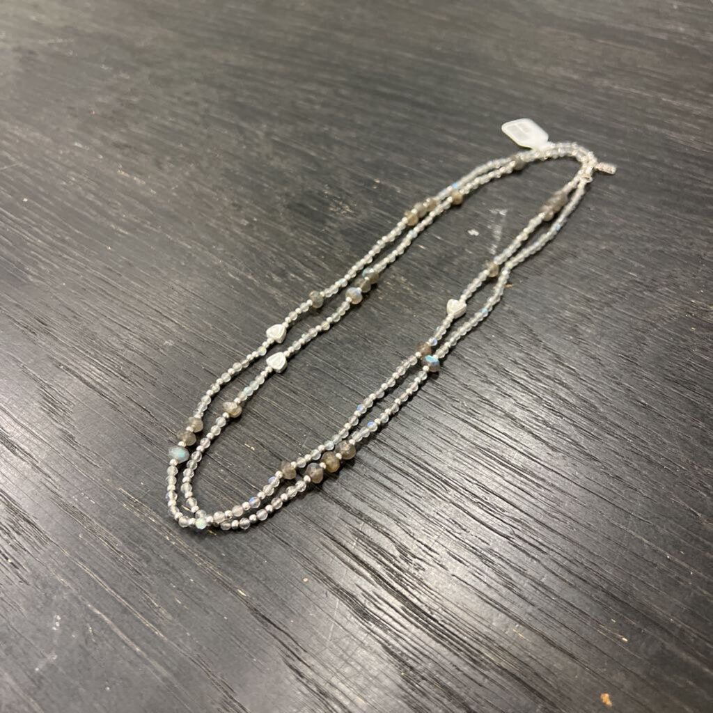 C&H Silver/ Grey Beaded Long Necklace