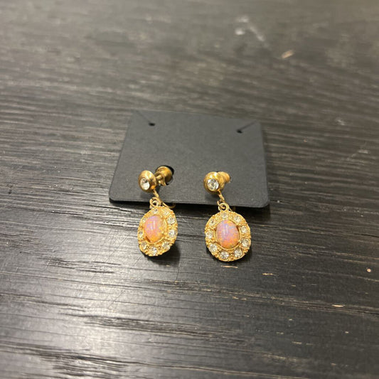 Vintage Pink/ Gold Drop Screw Back Earrings