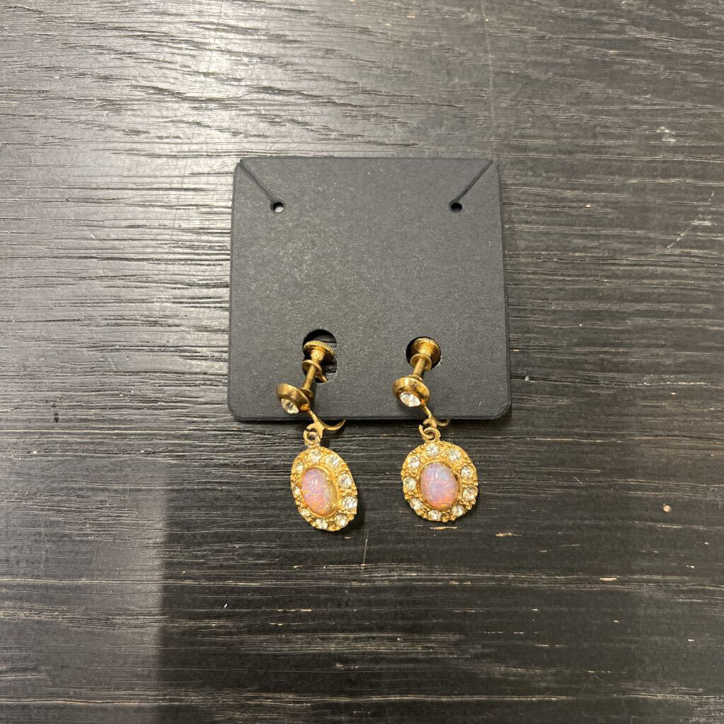 Vintage Pink/ Gold Drop Screw Back Earrings