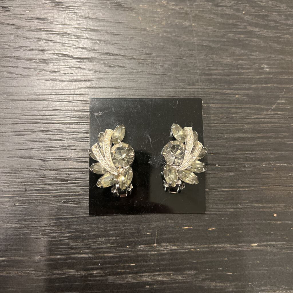 Vintage Silver/ Rhinestone Statement Clip On Earrings