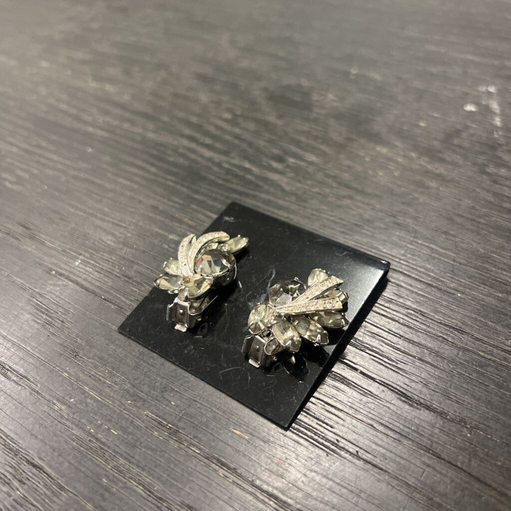 Vintage Silver/ Rhinestone Statement Clip On Earrings