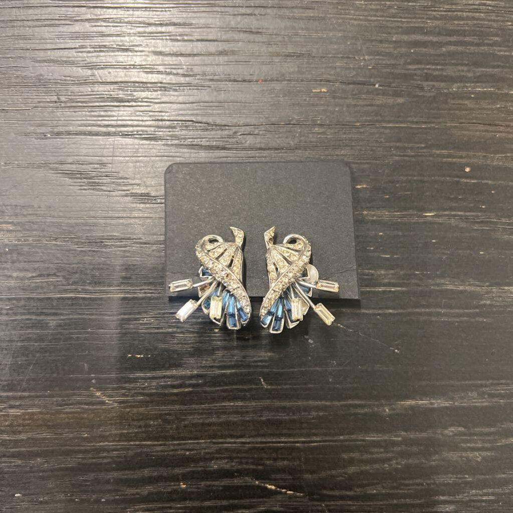 Vintage Silver/ Blue Statement Clip On Earrings