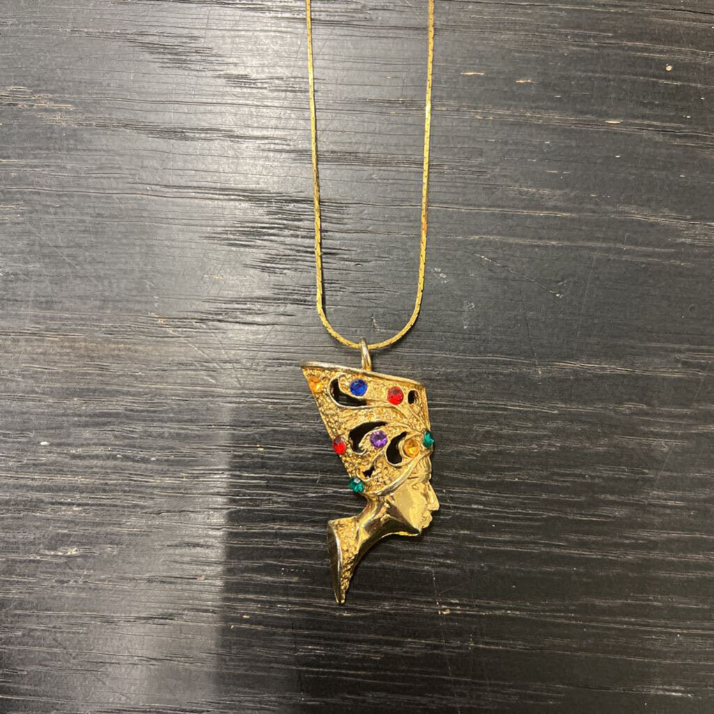 Gold/ Multi Egyptian Queen Necklace and Clip On Earrings Set