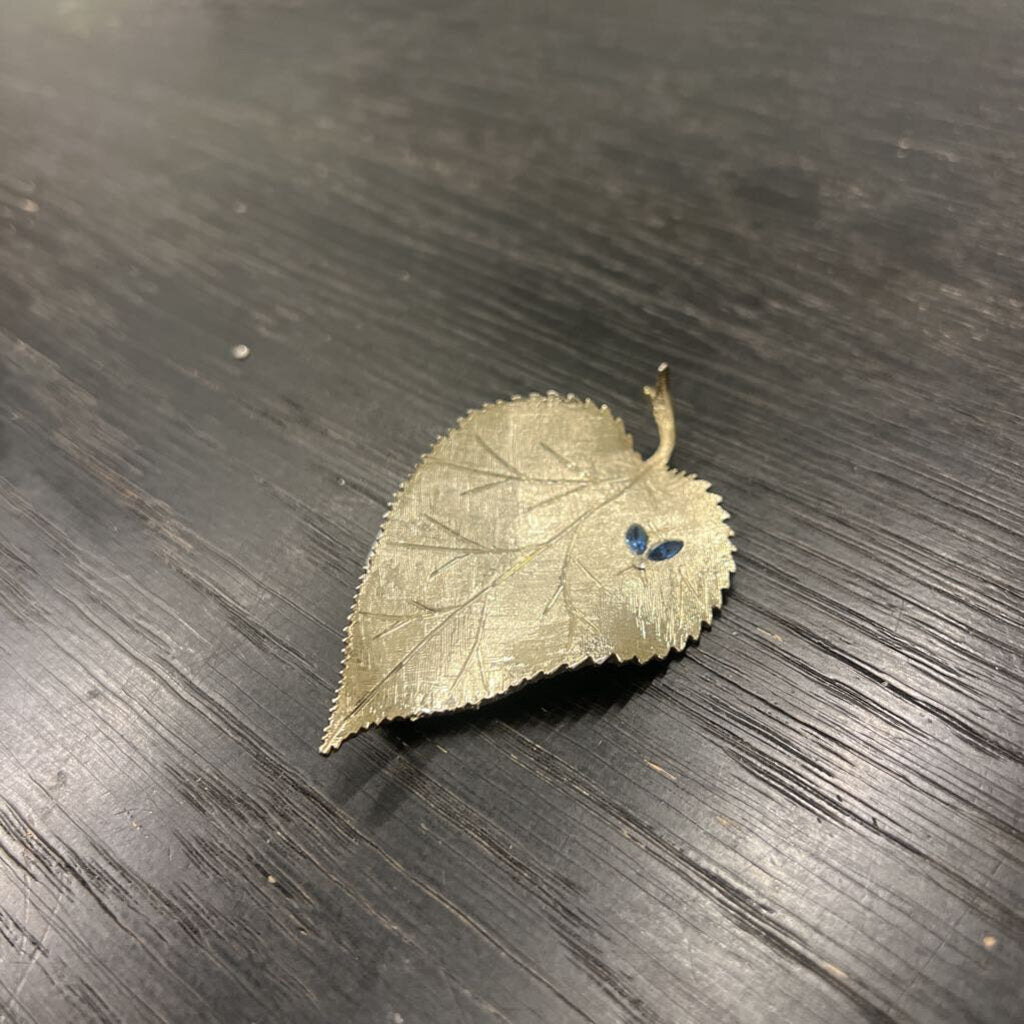 Vintage Silver/ Blue Leaf Pin