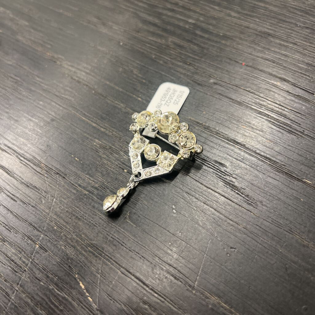 Silver/ Rhinestone Drop Pin