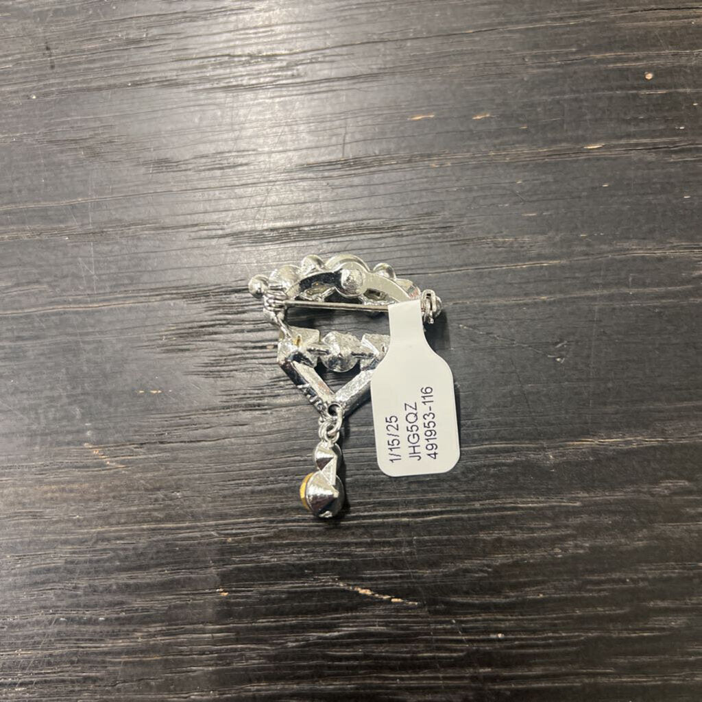 Silver/ Rhinestone Drop Pin