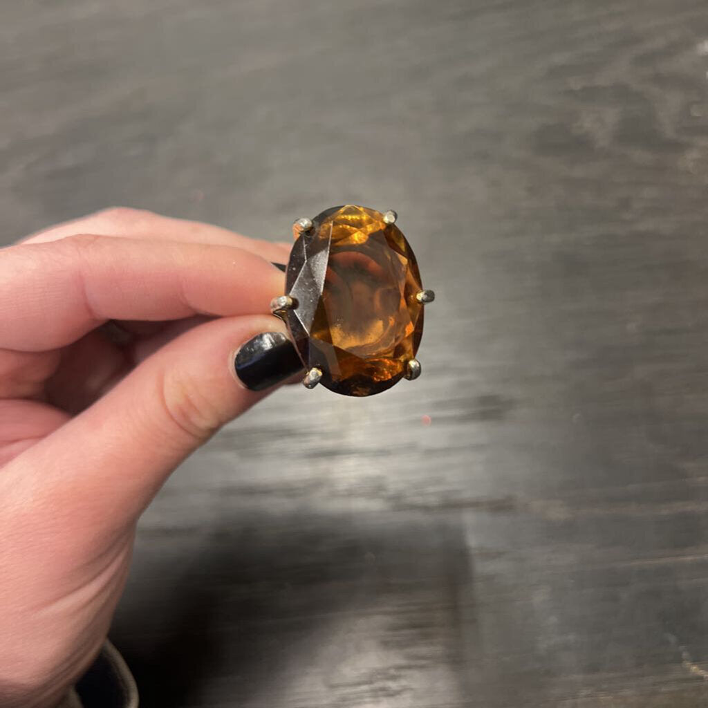 Gold/ Smokey Quartz Adjustable Statement Ring