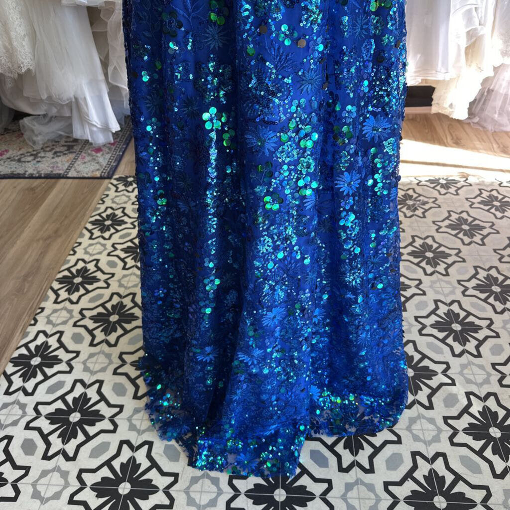 Clarisse Blue Embroidered/ Sequin Long Formal Dress 20