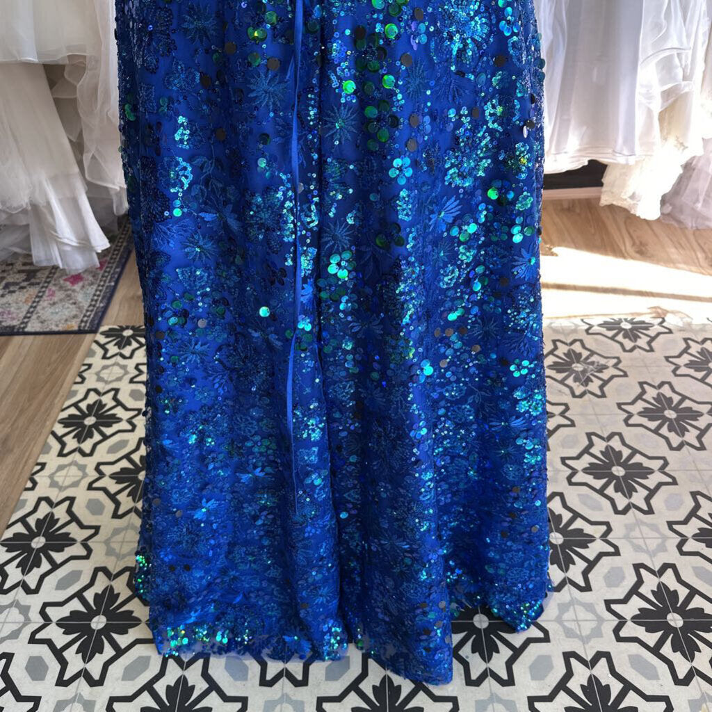 Clarisse Blue Embroidered/ Sequin Long Formal Dress 20