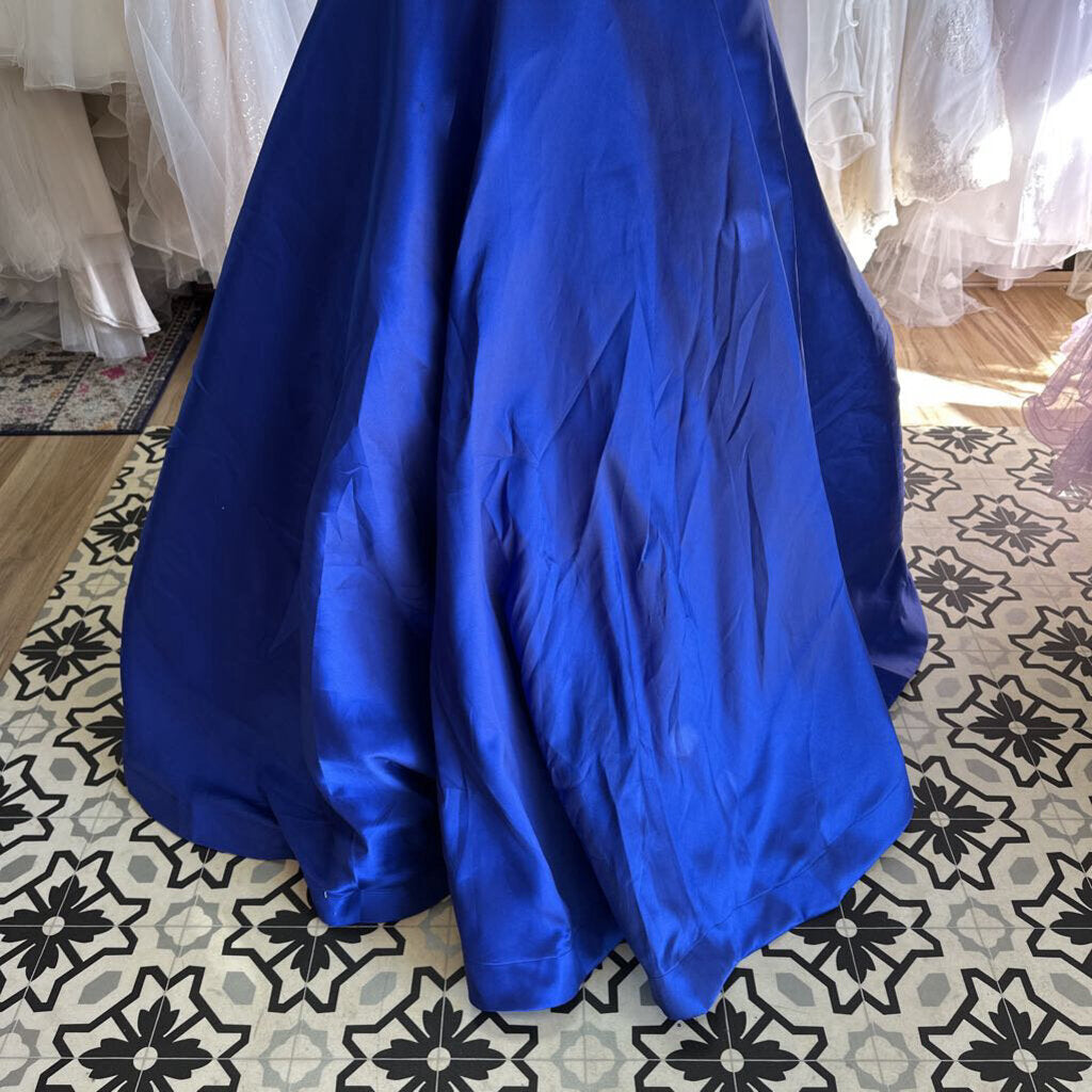 Sherri Hill Blue Beaded Off Shoulder Top Long Formal Dress 18 AS IS