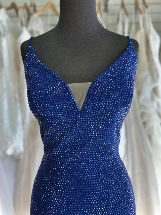 Vienna Blue Fully Beaded Long Formal Dress 14