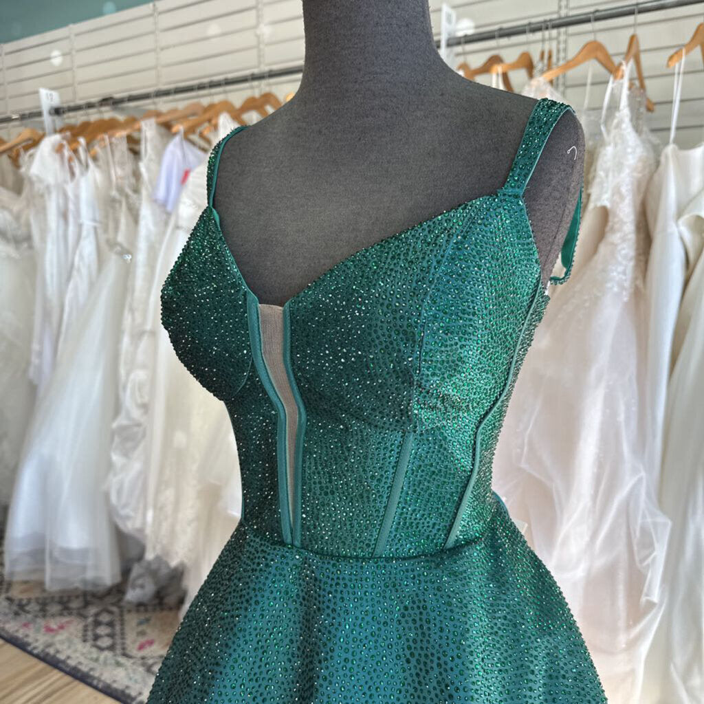 Sherri Hill Emerald Green Beaded Corset Top Long Formal Dress 16