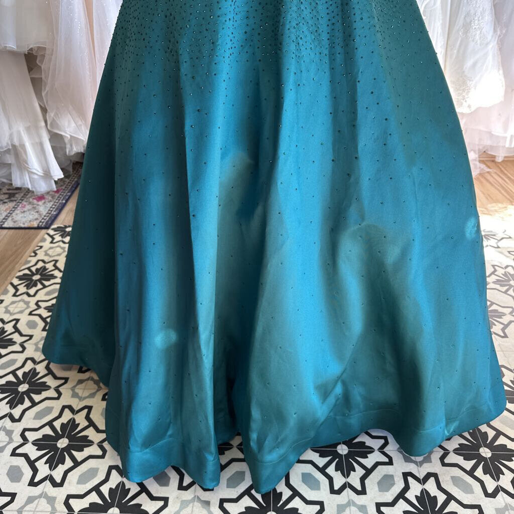 Sherri Hill Emerald Green Beaded Corset Top Long Formal Dress 16