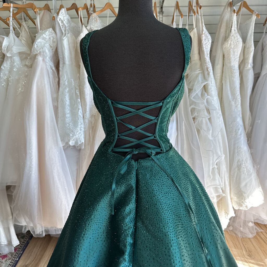 Sherri Hill Emerald Green Beaded Corset Top Long Formal Dress 16