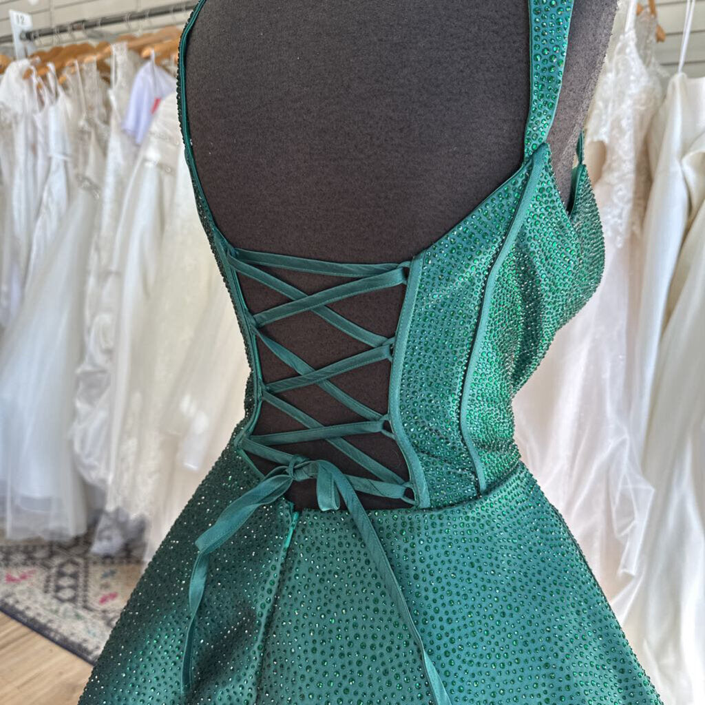 Sherri Hill Emerald Green Beaded Corset Top Long Formal Dress 16