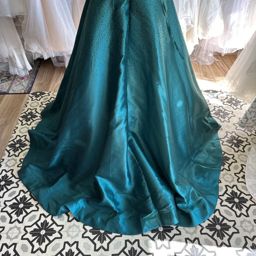 Sherri Hill Emerald Green Beaded Corset Top Long Formal Dress 16