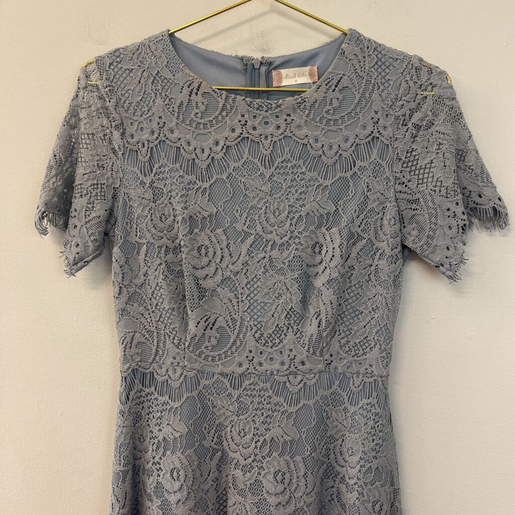 Altar'd State Grey Lace Short Sleeve Dress Medium