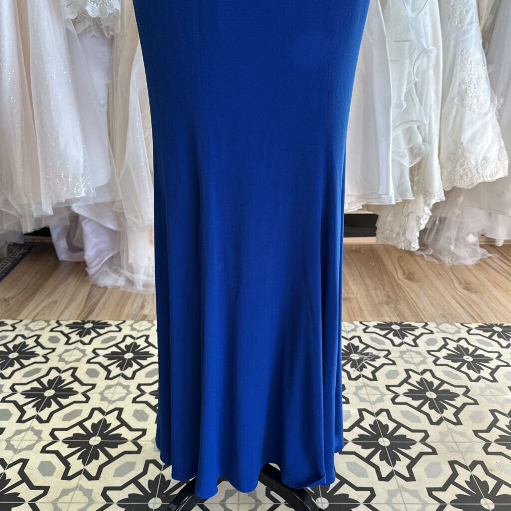 Jovani Blue Beaded Waist Long Formal Dress 0