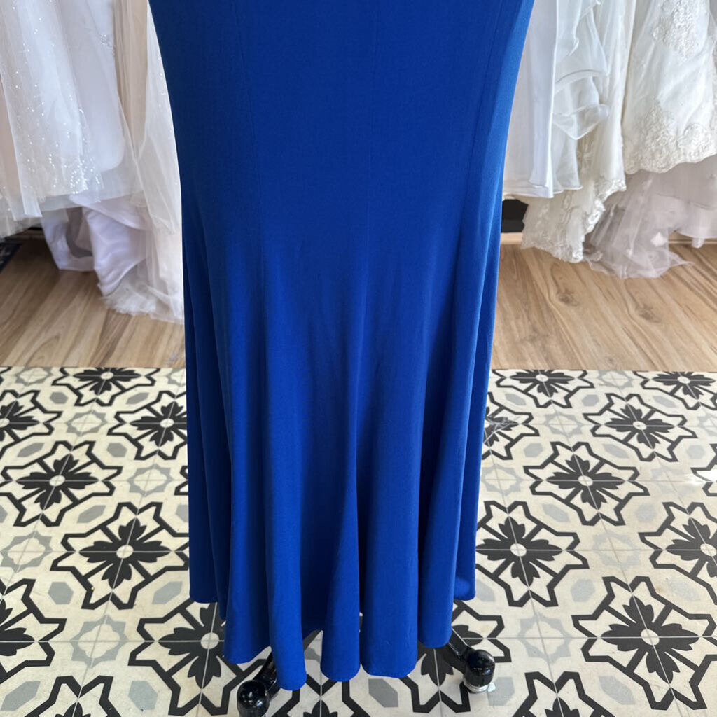 Jovani Blue Beaded Waist Long Formal Dress 0