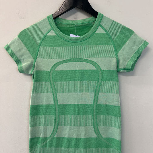 Lululemon Green Striped Short Sleeve Athletic Top Small