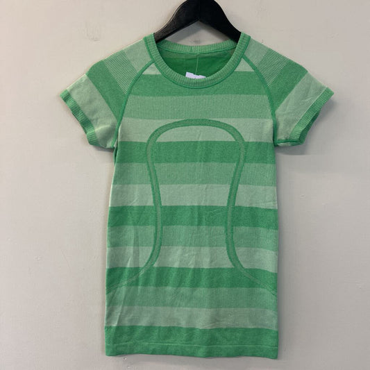 Lululemon Green Striped Short Sleeve Athletic Top Small