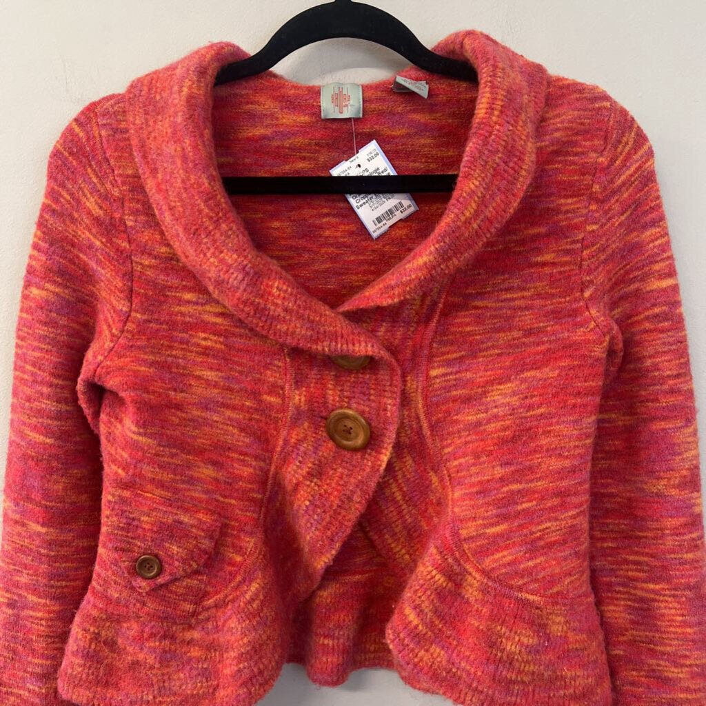 Anthropologie Red/ Orange Bell Sleeve Cropped Cardigan Sweater Extra Small