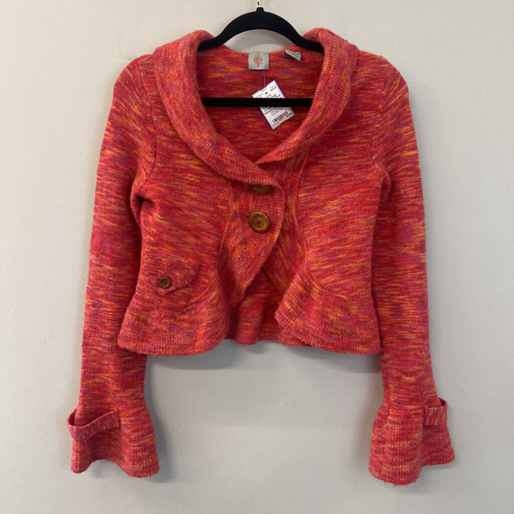 Anthropologie Red/ Orange Bell Sleeve Cropped Cardigan Sweater Extra Small