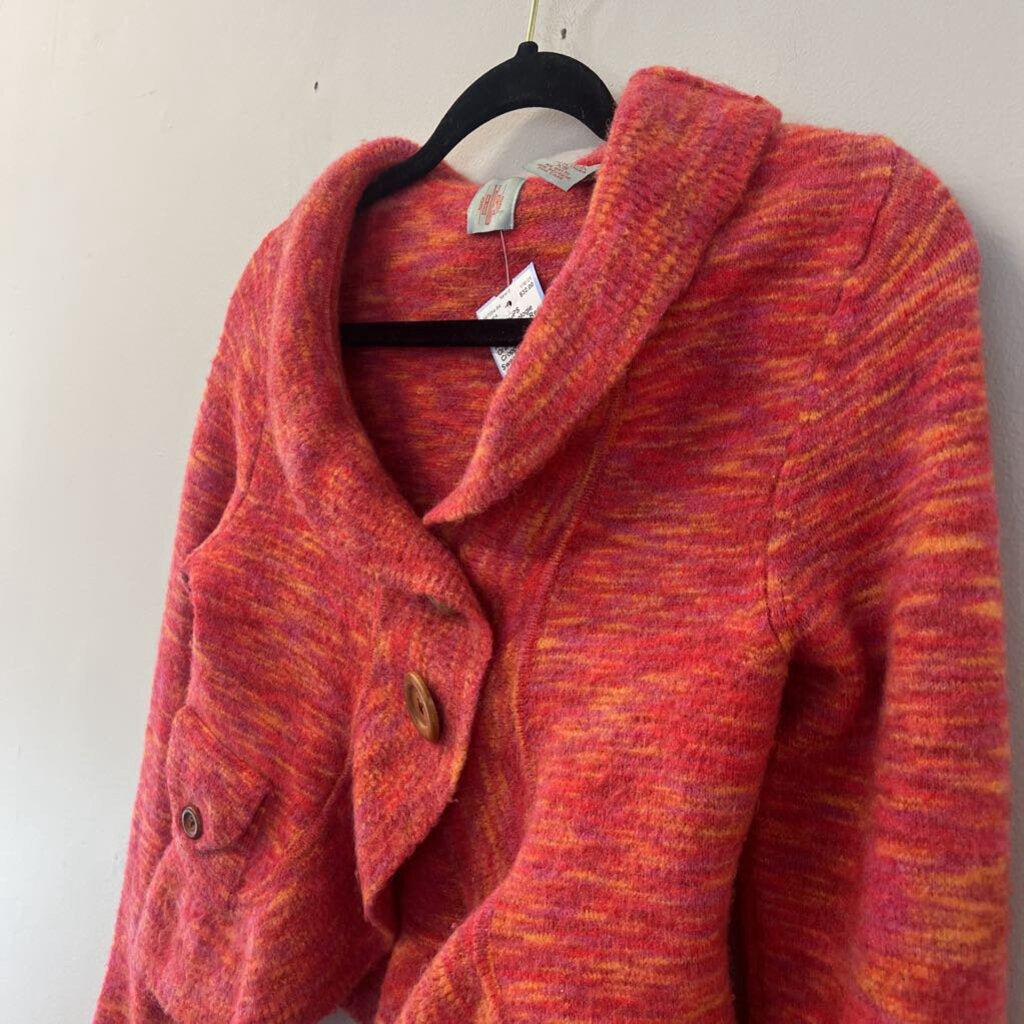 Anthropologie Red/ Orange Bell Sleeve Cropped Cardigan Sweater Extra Small