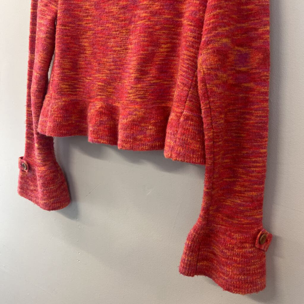 Anthropologie Red/ Orange Bell Sleeve Cropped Cardigan Sweater Extra Small