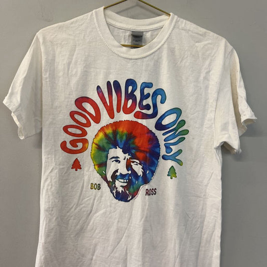 Gildan White/ Multi Bob Ross Short Sleeve Graphic Tee Medium