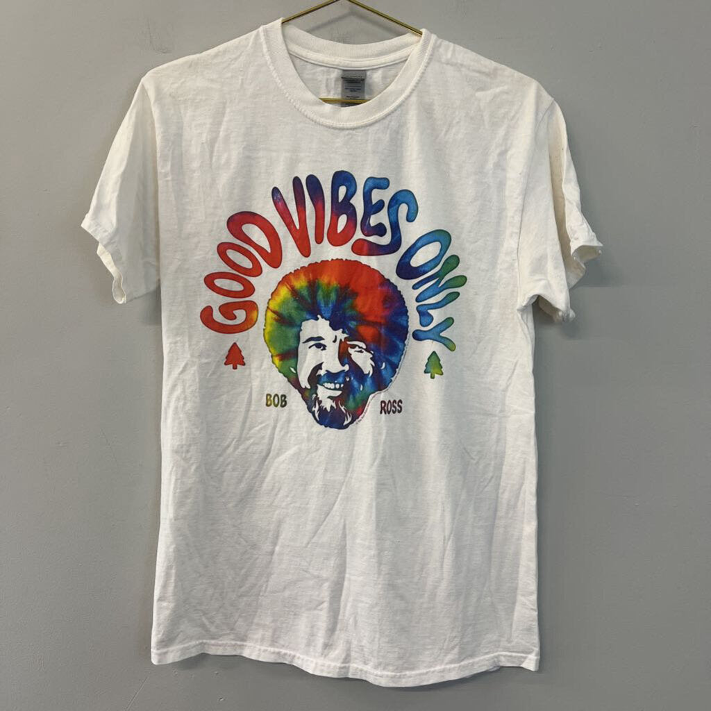 Gildan White/ Multi Bob Ross Short Sleeve Graphic Tee Medium