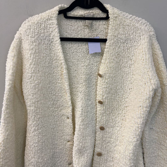 J Jill Cream Textured Long Sleeve Cardigan Sweater Medium