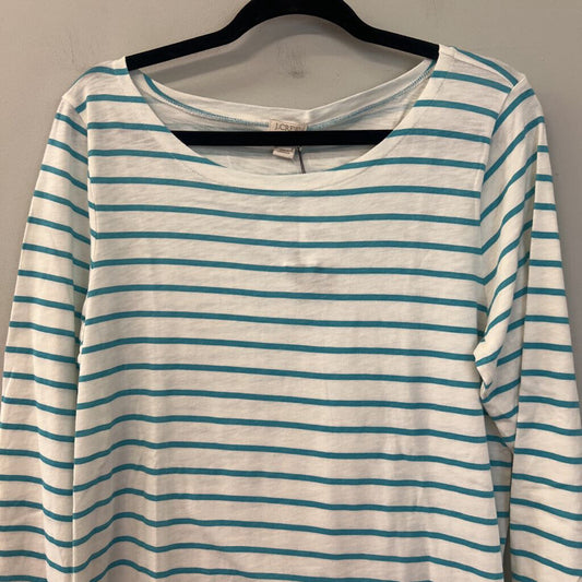 J Crew White/ Blue Striped Long Sleeve Top Large