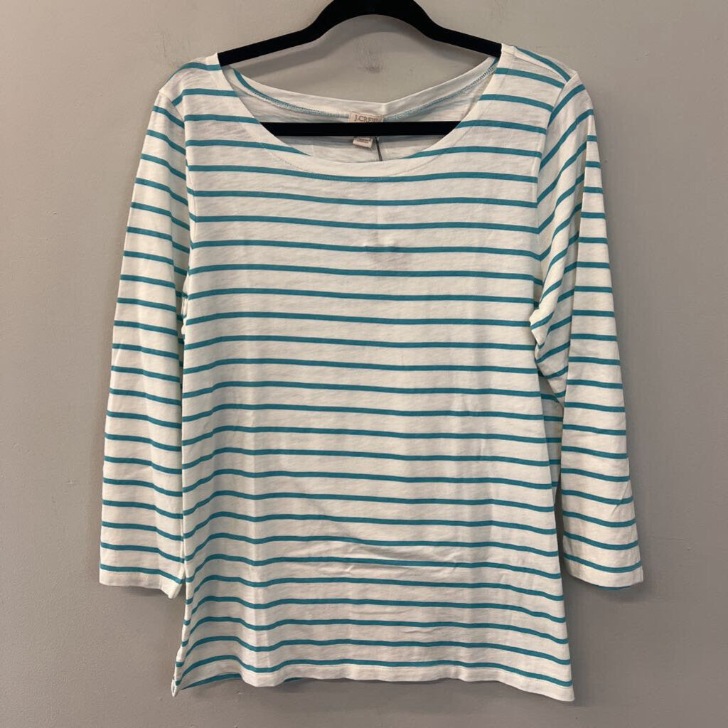 J Crew White/ Blue Striped Long Sleeve Top Large