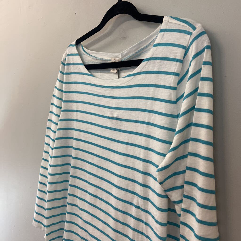 J Crew White/ Blue Striped Long Sleeve Top Large