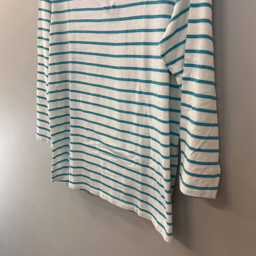 J Crew White/ Blue Striped Long Sleeve Top Large