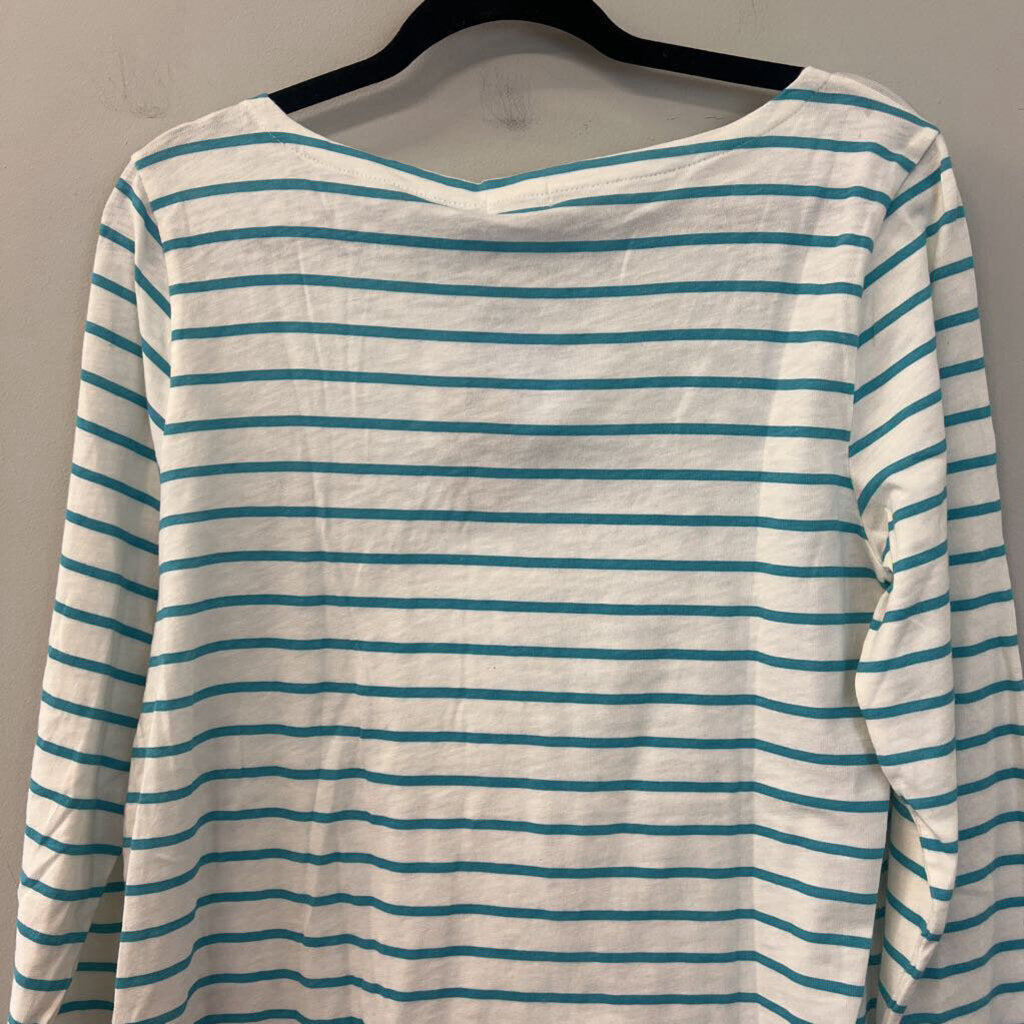 J Crew White/ Blue Striped Long Sleeve Top Large