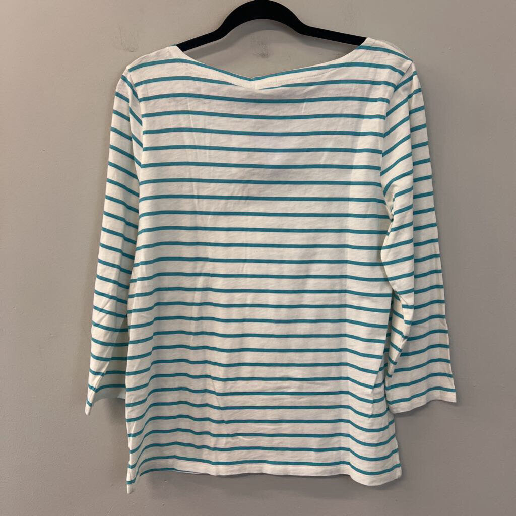 J Crew White/ Blue Striped Long Sleeve Top Large