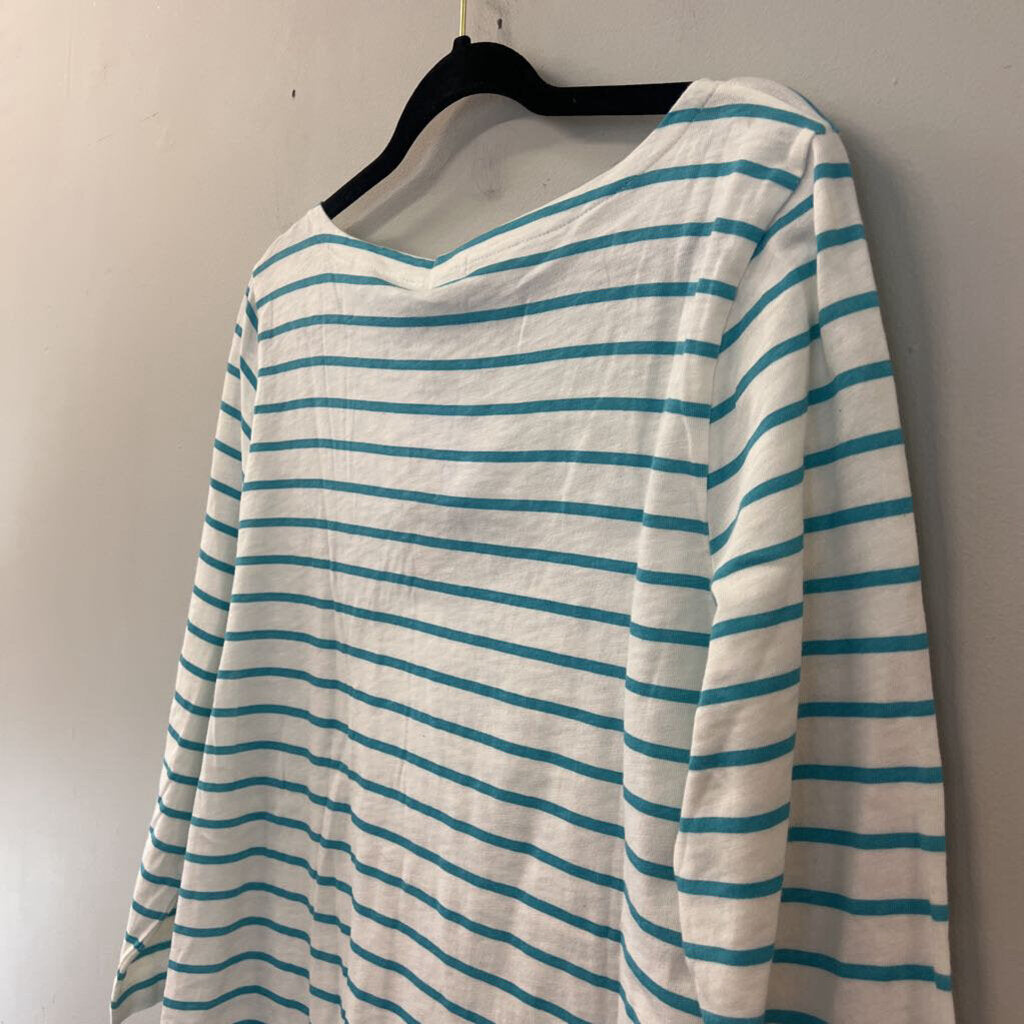 J Crew White/ Blue Striped Long Sleeve Top Large