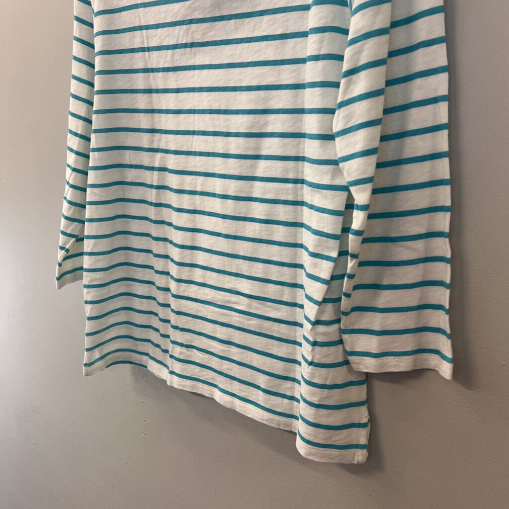 J Crew White/ Blue Striped Long Sleeve Top Large