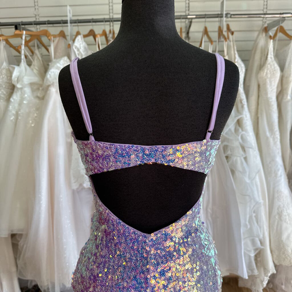 Purple Sequin Long Formal Dress Small