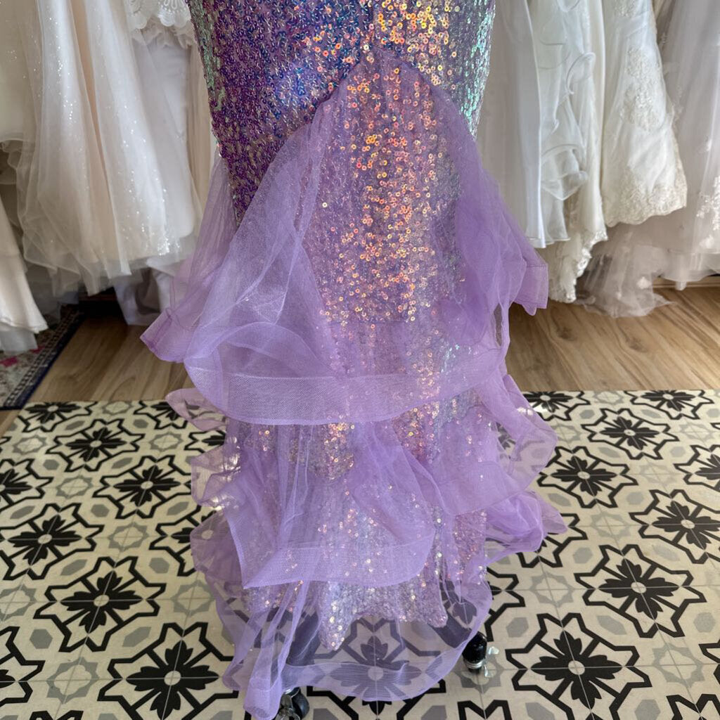 Purple Sequin Long Formal Dress Small