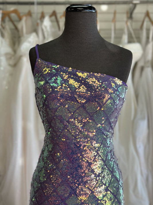 Purple Sequin One Shoulder Long Formal Dress Extra Small