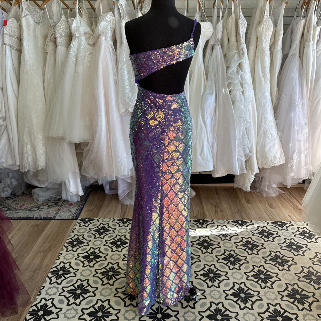 Purple Sequin One Shoulder Long Formal Dress Extra Small