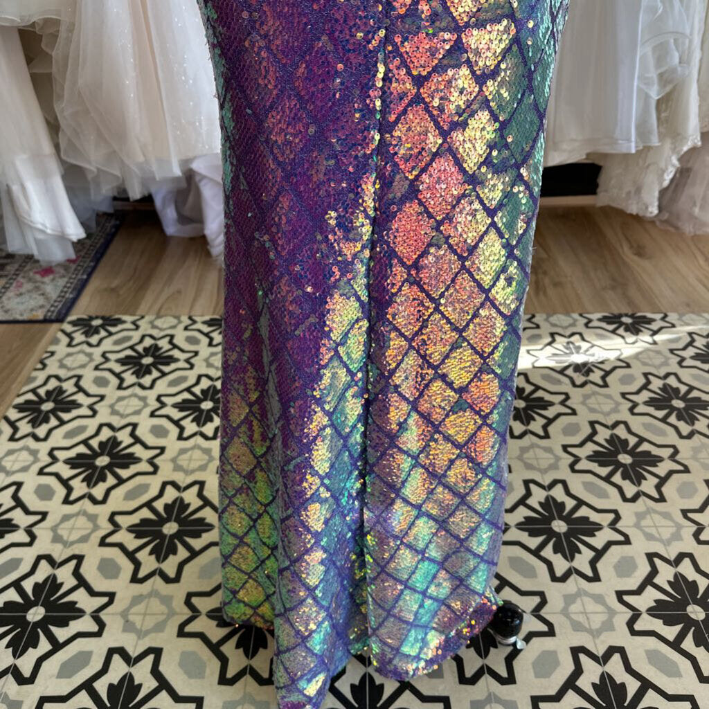 Purple Sequin One Shoulder Long Formal Dress Extra Small