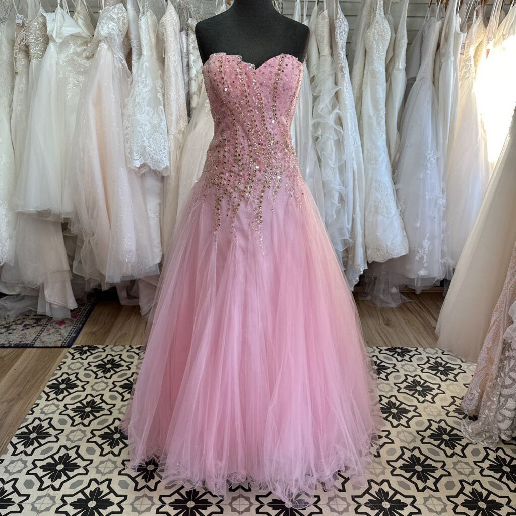 Tony Bowls Pink Beaded Top Strapless Ball Gown Long Formal Dress 6